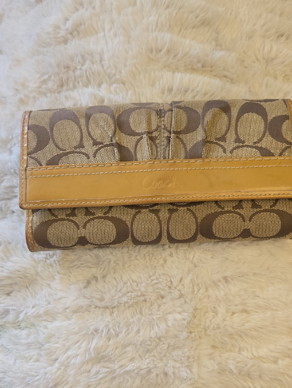 Coach Brown Signature Canvas Wallet with Tan Leather Trim